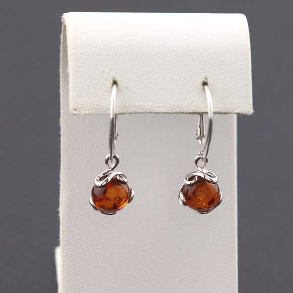 Sterling silver earrings with natural Baltic amber, amber drop earrings - Picture 5 of 14